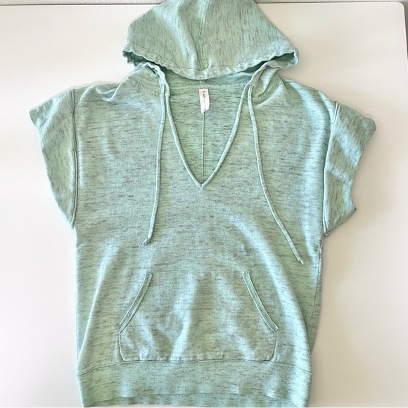 Anthropologie Daily Practice Short Sleeve Hooded Sweatshirt Tee Mint Green XS - Picture 8 of 11